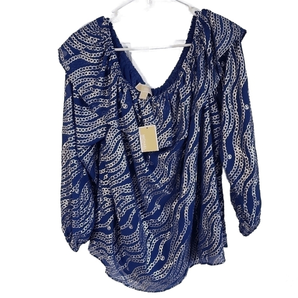 Michael Michael Kors Metallic Chain Link Print Off the Shoulder Top Size 1X - Picture 1 of 11